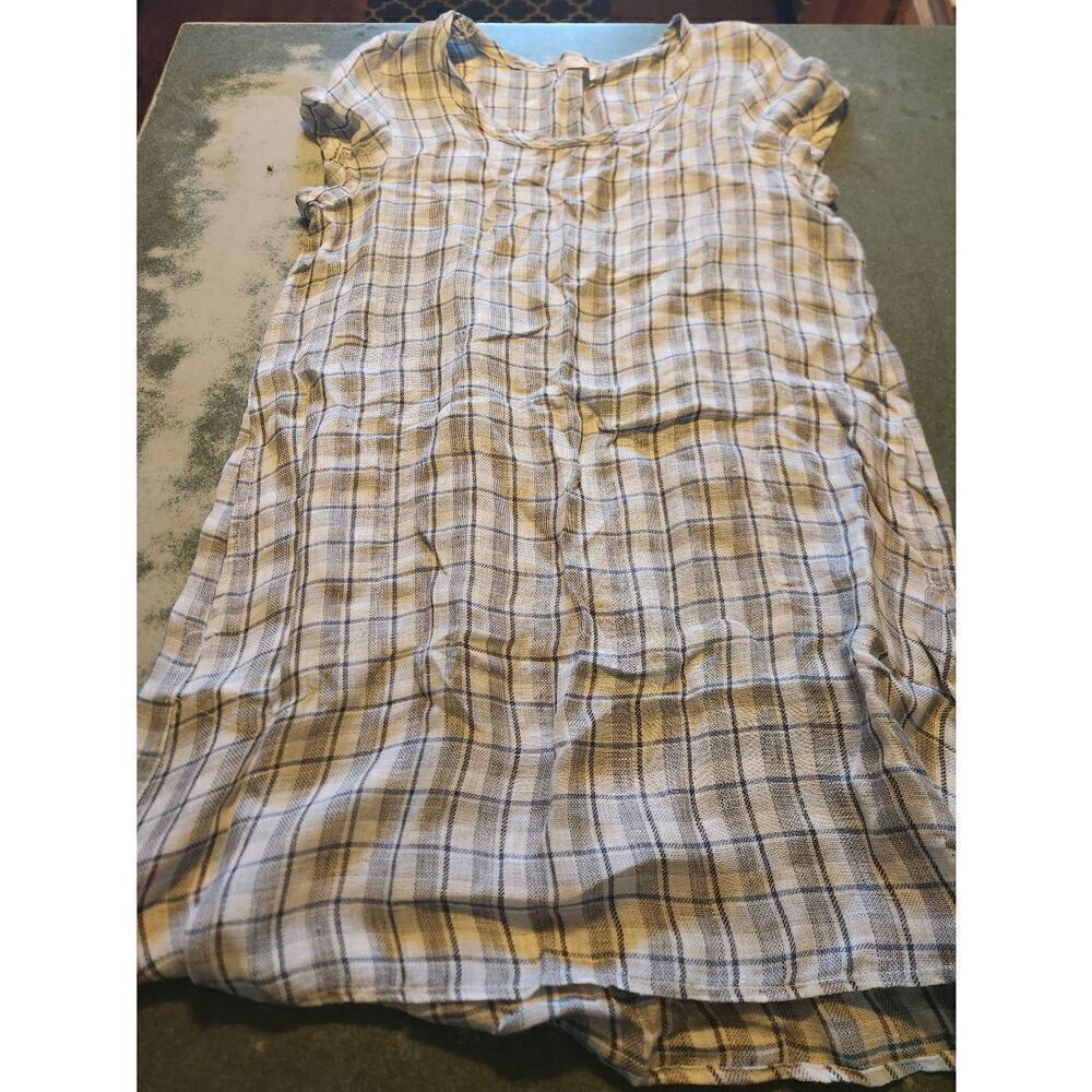 CP Shades blue &white plaid linen dress sz Small